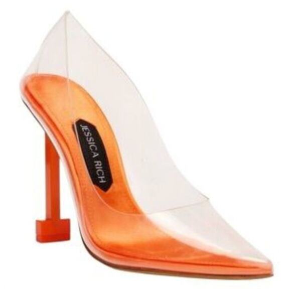 JESSICA RICH Transparent So Fancy Sandal Orange Clean Pointed Heel Women's 38 8 - Picture 1 of 15